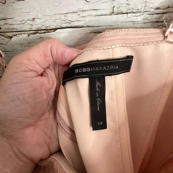 BCBGMaxAzria Lilah Tiered-Lace Strapless Dress bare pink size 8 - Picture 5 of 9